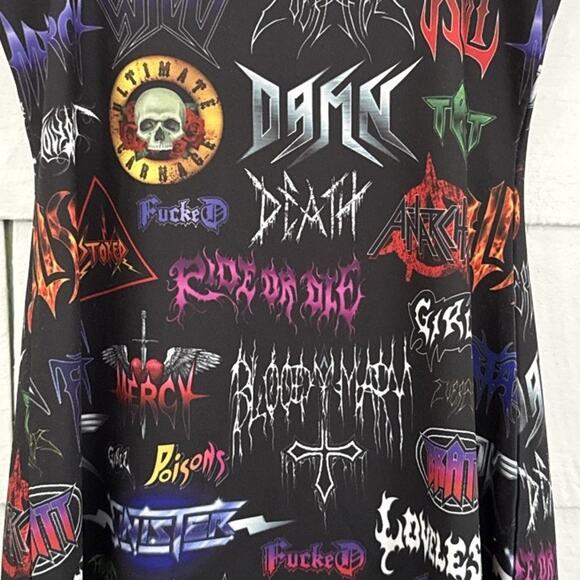 Current Mood Women's Med Bodycon Mini Dress Metal Rock Band Logos Punk Metalcore - Picture 9 of 12
